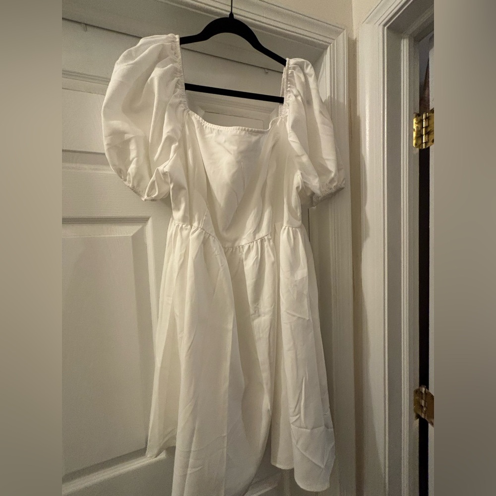 SHEIN White Dress with Puff Sleeves